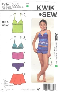 Uncut Kwik Sew Sewing Pattern 3605 Girls Mix and Match Swimwear Size XS-S-M-L-XL - Picture 1 of 3