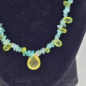 Citrine Peridot Teardrops w/ Aquamarine Gemstone Necklace Sterling Silver Clasp - Picture 1 of 14