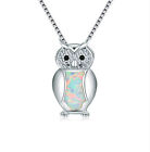 Fashion Silver White Simulated Opal Owl Charm Pendant Necklace Wedding Jewelry