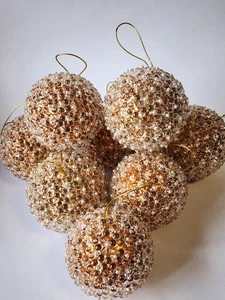 8 palline di Natale vintage anni 70 Kurt Adler perline bronzo decorazioni grandi - Foto 1 di 7