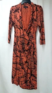 Karen Kane Draped Abstract Low V-Neck Crossover Quarter Sleeve Dress LARGE - Picture 1 of 12