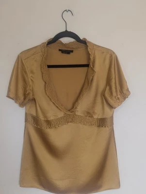 Blusa BCBGMaxazria Mujer Y2K Coqueta Seda Talla S Babydoll Calada Oficina Foto 1 de 4
