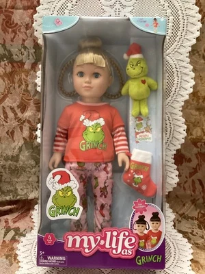 NUEVO EN CAJA My Life As GRINCH Cindy Lou Who 18" Muñeca Cabello Rubio Peluche Muñeca Dormir Foto 1 de 4