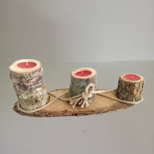 Candelabro natural tallado a mano vintage arte árbol paisaje madera artesanía - Imagen 1 de 6