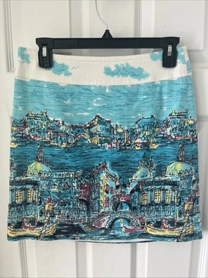 Falda Talbots Talla 2P Usable Arte Venecia Italia Estampado Textura Forrada Algodón Elástico Foto 1 de 4