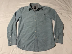 VOLCOM Modern Fit Collared Button Up Long Sleeve Shirt Men’s M Blue-Green Logo - Picture 1 of 4