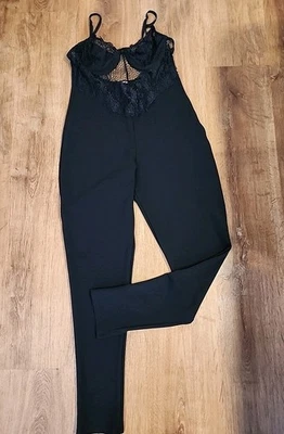 Moda Nova Rooftop Fiesta Negro Encaje Pierna Ancha Mono ELASTIZADO Talla XL  Foto 1 de 4