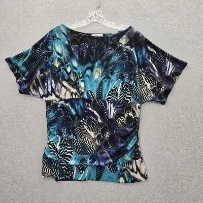 Dressbarn女式衬衫L蓝色动物印花镶嵌圆领套衫 — 第 1/4 张图片