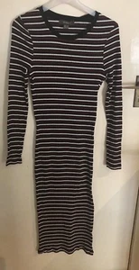 STRIPE LONG LENGTH BODYCON WINTER DRESS..BRAND NEW..SIZES 12,14,16,.BURGUNDY - Picture 1 of 5