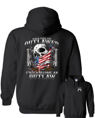 Outlaw 2da Enmienda Armas Bandera Americana Calavera DOBLE CARA Sudadera con Capucha Derecho al Oso Foto 1 de 2