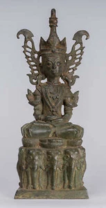 Antico Birmano Stile Bronzo Shan Enlightenment Seduta Statua di Buddha - - Foto 1 di 12