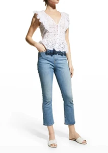 Veronica Beard Women's White Araya Eyelet Flutter Top, 00 - Picture 1 of 1
