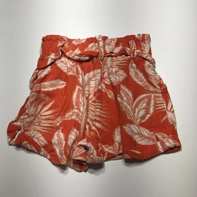 Pantalones Cortos Aeropostale Para Mujer Talla XS Naranja Blanco Estampado Hoja Playa Cinturón Mezcla de Lino Foto 1 de 4