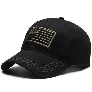 American Flag Embroidered Black and Gold Low Profile Baseball Cap - US, USA Flag - Picture 1 of 6