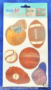 6 Wall Art Self Stick Adhesive Sport Decals Football Helmet Baseball Basketball - Picture 1 of 1