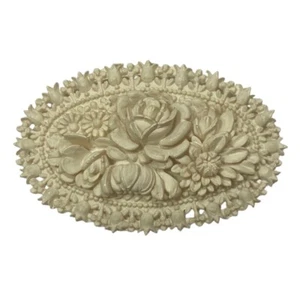VTG WHITE CARVED FLORAL ROSES FLOWER CELLULOID BELT BUCKLE  - Picture 1 of 5