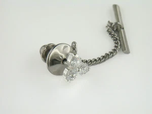 4mm Three Stone Cubic Zirconia Sterling Silver Tie Pin Tack - Picture 1 of 3