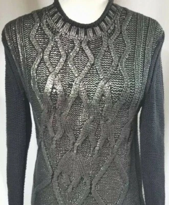 NEW $84 Narciso Rodriguez Design Nation Black Gunmetal Silver Knit Sweater S - Image 1 of 4