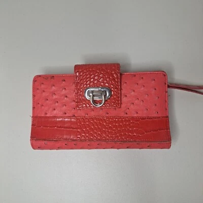 Carteira clutch Buxton couro sintético crocodilo/avestruz em relevo vermelha - Imagem 1 de 4