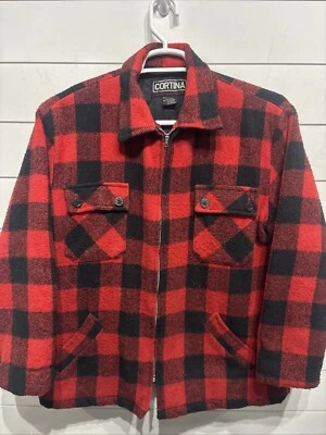 Vtg Cortina Western Farm Red Buffalo Plaid Wool Blend Jacket Coat Mens Large - Image 1 of 4