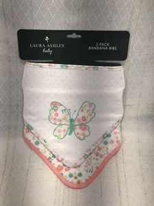Laura Ashley Mädchen 2er Pack Bandana Lätzchen rosa Punkte Schmetterling Blumen One Size Neu mit Etikett - Bild 1 von 8