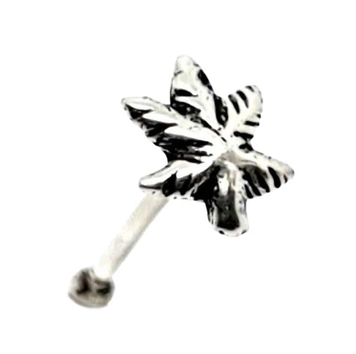 Cannabis Leaf 6mm Nose Stud 22g (0,6mm) 925 Vintage Sterling Silver Ball Ended - Immagine 1 di 4