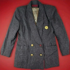 TAGLIA 14 Blazer vintage anni 80 doppiopetto lana CHRISTIAN DIOR emblema raro GRIGIO - Foto 1 di 14