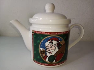 Christmas Santa Happy Holidays Ceramic Tea Coffee Hot Choc Pot Macys Vtg 1994 - Picture 1 of 8