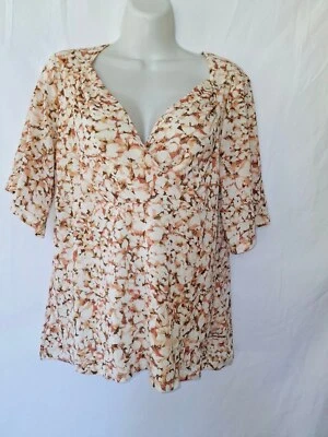 Blusa Nine & Co Floral XL Blanca Marrón Sobrepelliz Bloomcore Cottagecore Coquette Foto 1 de 3