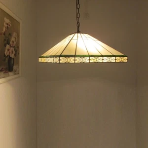 Tiffany Style 2 Bulb Mission Inverted Ceiling Pendant Stained Glass Fixture - Picture 1 of 4