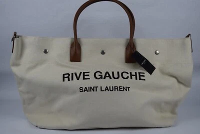 ¡NUEVO CON ETIQUETAS! Auténtico Bolso de Mano YSL Saint Laurent Grande Rive Gauche Maxi Lona Crema Foto 1 de 4