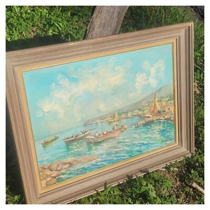 Still Life Original Oil Painting On Canvas Antique Hand Painted Italian Seascape - Picture 1 of 15