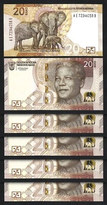 South Africa 20 Rand 2023, UNC, 5 Pcs LOT, P-149 Nelson Mandela - Image 1 of 4
