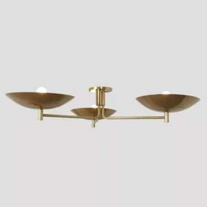 Three Light Mid Century Modern Raw Brass Sputnik chandelier light Flush Mount - Picture 1 of 4
