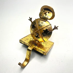 Christmas Gold Snowman Stocking Holder For Fireplace - Picture 1 of 5
