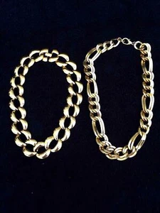Lot 2 Vintage 1970's Women's Chunky Necklaces Gold Tone Choker Collar Link Chain - Picture 1 of 3