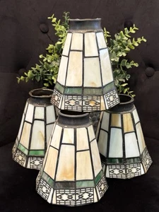 4-Stained Glass Lamp Shades 5 1/4" Arts Craft Mission Tiffany Style Pendant Lot - Picture 1 of 3