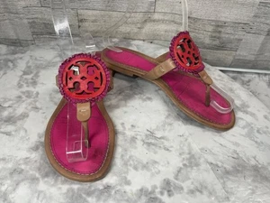 Sandalias Chanclas Tory Burch Mujer 5M Miller Zapatos Rosa Rojo Cuero Tanga Planas - Imagen 1 de 22