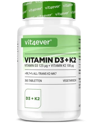 Vitamina D3 5000 UI + Vitamina K2 100 mcg 365 compresse MK7 All-Trans - Immagine 1 di 4