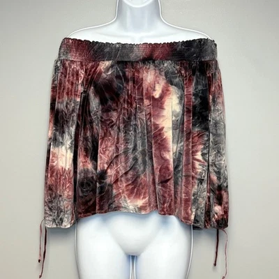 American Eagle Purple Tie Dye Boho Hippie Velour Off-the-Shoulder Top Women Sz M - Image 1 of 4
