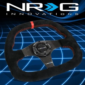 NRG Performance 320mm Carbon Fiber Flat Bottom Suede Red Stitch Steering Wheel - Picture 1 of 5