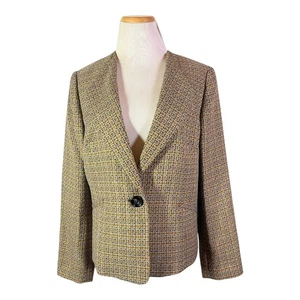 Kasper Size 12 Tweed Suit Jacket Button-Front Lined Yellow Black - Picture 1 of 11
