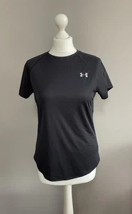 Under Armour HeatGear Size Medium Fitted S Black Women’s T-shirt Top Gym Run VGC - Picture 1 of 13