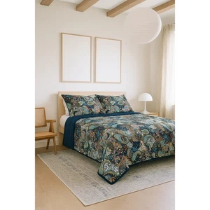 Juego de edredón bohemio medianoche cachemir - vibrante estampado boho - Imagen 1 de 4