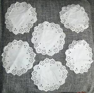 set of 6 VINTAGE OPEN CUTWORK EMBROIDERED COTTON DOILIES - Picture 1 of 2