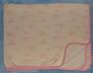 First Impressions Cream Pink Trim Baby Girl Blanket Bunny Rabbits Cotton - Picture 1 of 4
