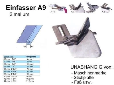DRITTHERSTELLER AUS ASIEN Einfasser A9 Schrägband 22 zu 5,5 mm UNIVERSELL passend