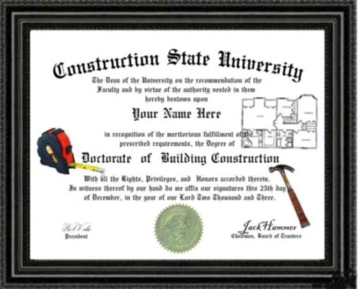 Construction Lover's Doctorate Diploma / Degree Custom made and Designed for YOU - Image 1 of 2