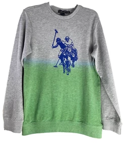 U.S. Polo Assn Boy dip dye crew Pullover Sweatshirt Big pony gray green blue XL - Picture 1 of 9