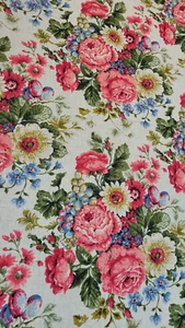 5th Ave Designs Imported Linen Fabric Floral Interior Decorator Cottage 1.7 Yds - Picture 1 of 14
